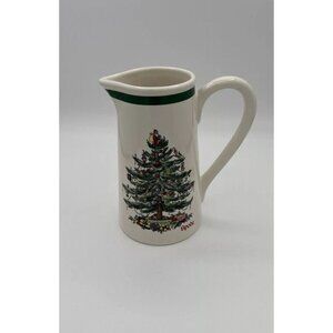 Spode Christmas Tree Pitcher Creamer Green Band Holiday Decor Tableware